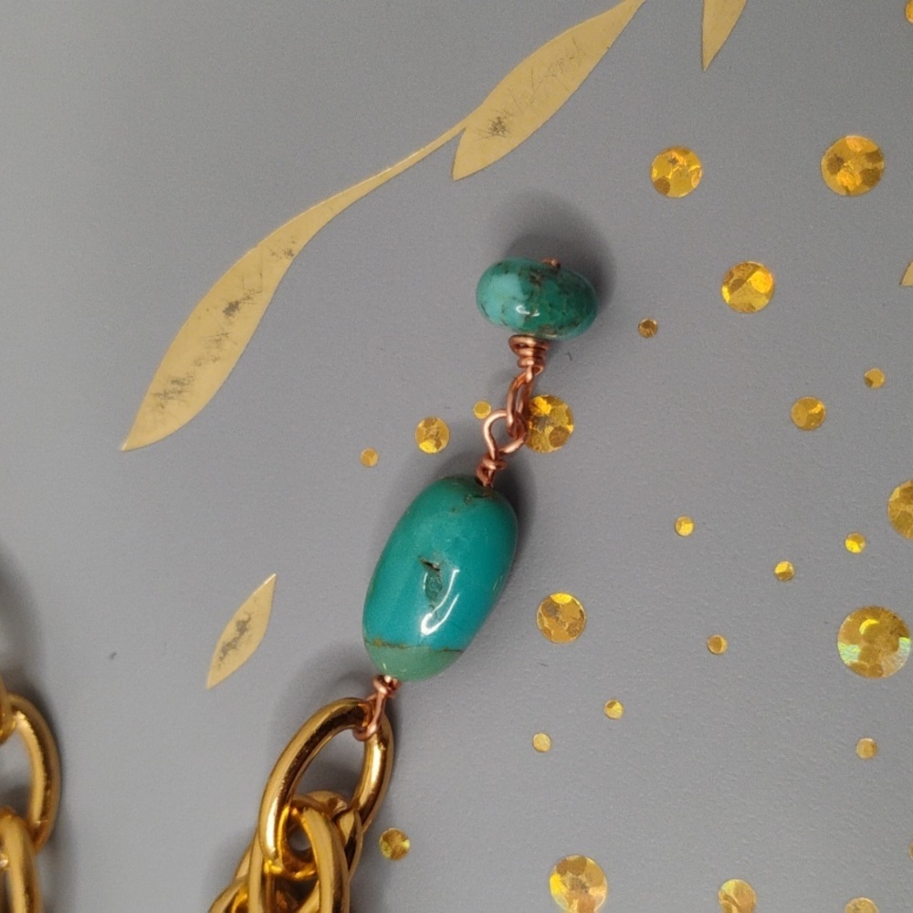 Genuine Kingman turquoise gold link chain necklace - Picture 5 of 9